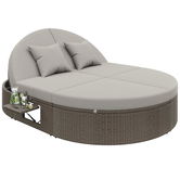 Șezlong dublu din ratan pentru 2 persoane, pat de zi pentru exterior cu spătar reglabil și raft lateral, 199,9x140,5x41,9 cm, Gri