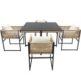 Set de masă de grădină 5 piese cu 1 masă de dining și 4 scaune stivuibile, Bej