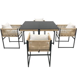Set de masă de grădină 5 piese cu 1 masă de dining și 4 scaune stivuibile, Bej