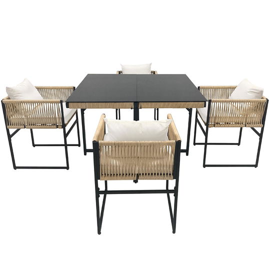 Set de masă de grădină 5 piese cu 1 masă de dining și 4 scaune stivuibile, Bej