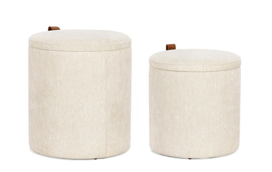 Set 2 taburete cu spatiu de depozitare Katia, Bizzotto, 34.5x36 cm/39x44 cm, MDF/poliester, natural