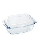 Vas de copt termorezistent cu capac Calde, Homla, 28x21.5x10 cm, 5 L, sticla borosilicata, transparent