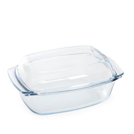 Vas de copt termorezistent cu capac Calde, Homla, 28x21.5x10 cm, 5 L, sticla borosilicata, transparent