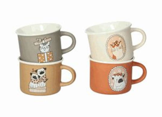 Set 4 cesti de cafea espresso, Cani E Gatti, Brandani, 8x5.5 cm, portelan New Bone China