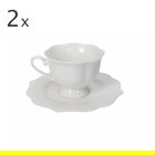 Set 2 cesti cu farfurie pentru ceai, Queen, Brandani, 15.5x6.5 cm, portelan New Bone China