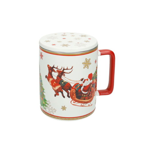 Cana cu infuzor si capac, Christmas, Brandani, 8x11.5 cm, portelan New Bone China