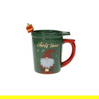 Cana cu capac si lingurita, Gift Green Gold, Brandani, 9x11 cm, portelan New Bone China