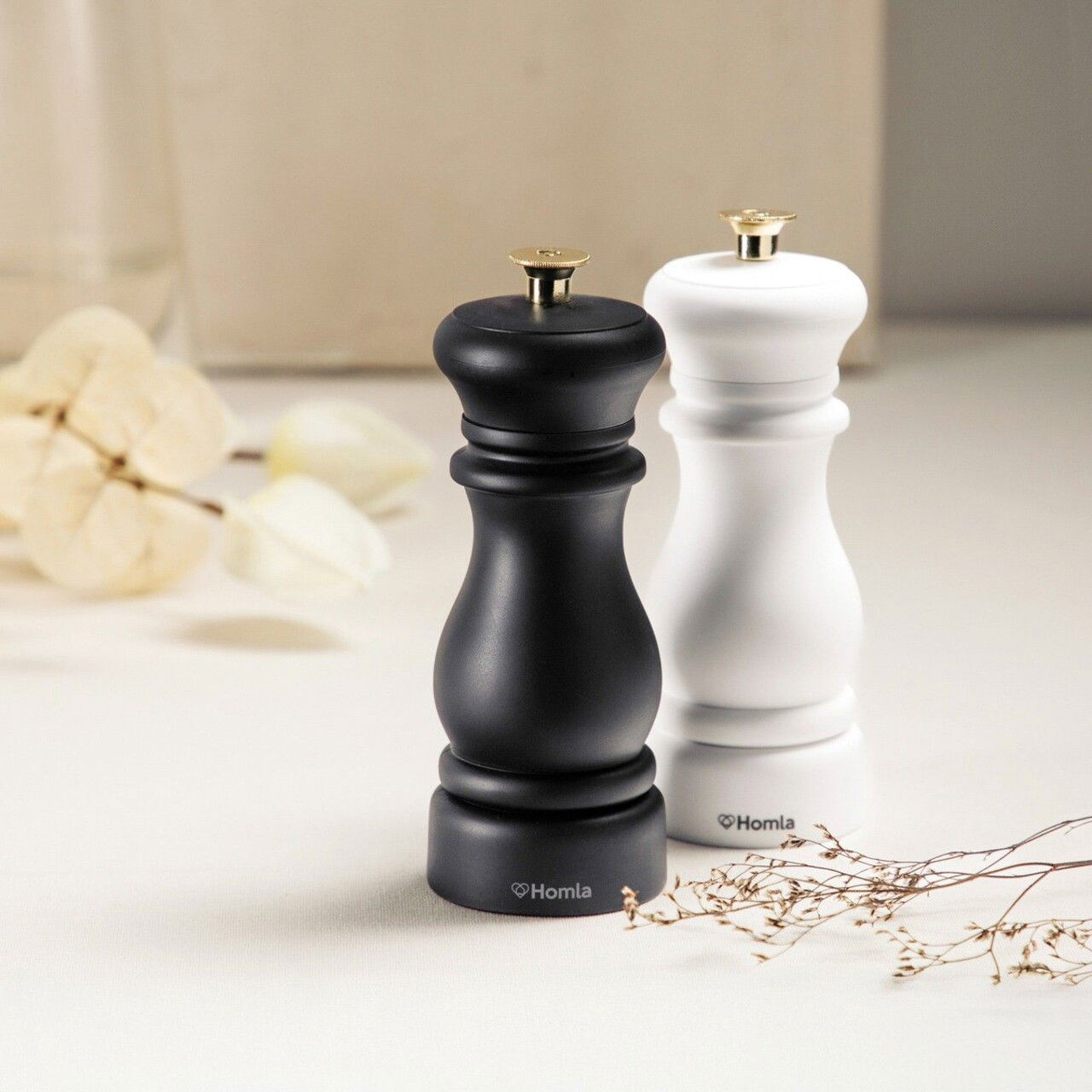 Set 2 rasnite pentru sare/piper Evron, Homla, 6x16 cm, plastic, alb/negru