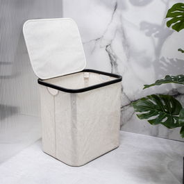 Cos de rufe Davey, Homla, 40.5x33x42 cm, poliester/in/bambus, alb/negru