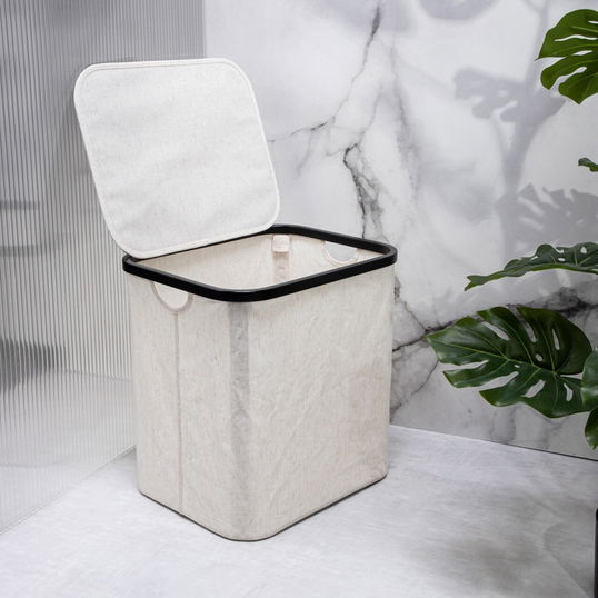 Cos de rufe Davey, Homla, 40.5x33x42 cm, poliester/in/bambus, alb/negru