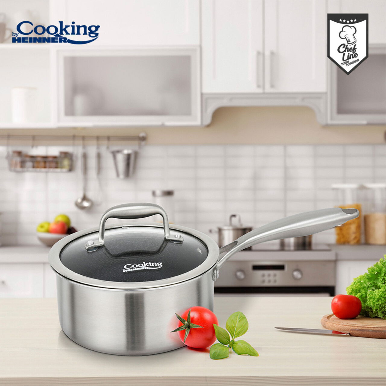 Cratita cu capac Titanium3, Cooking by Heinner, 16x8.5 cm, 1.6 L, inox/sticla, argintiu
