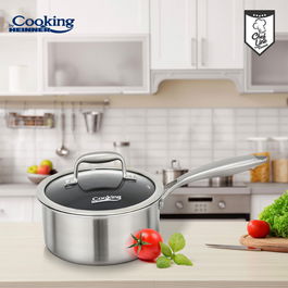 Cratita cu capac Titanium3, Cooking by Heinner, 16x8.5 cm, 1.6 L, inox/sticla, argintiu