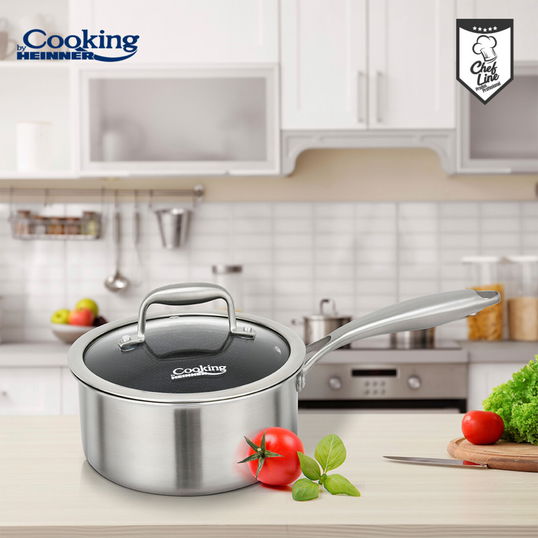 Cratita cu capac Titanium3, Cooking by Heinner, 16x8.5 cm, 1.6 L, inox/sticla, argintiu