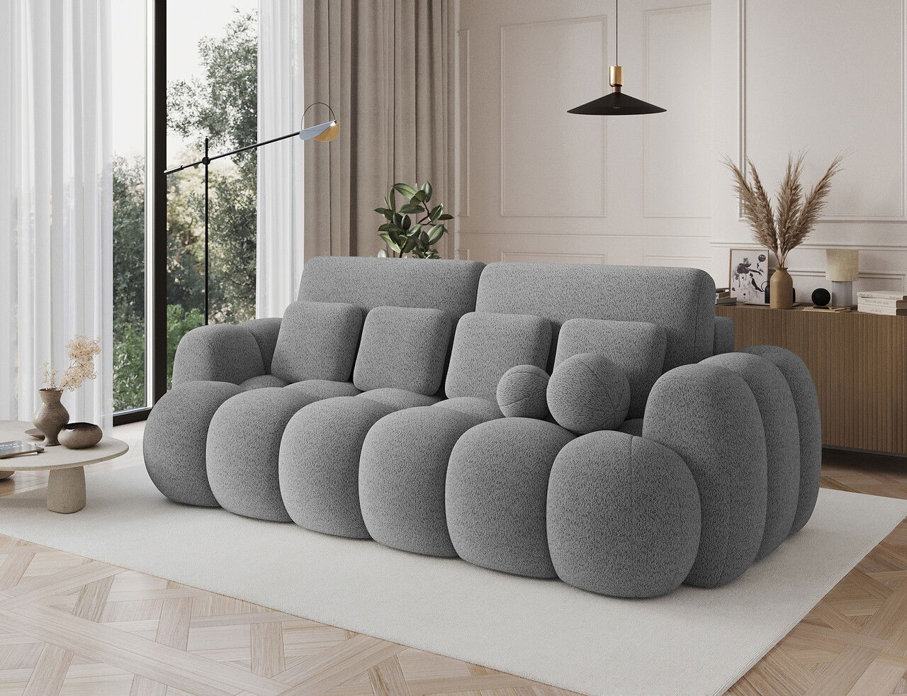 Canapea extensibila 3 locuri ELTAP, Cotonn, 256x119x105 cm, lemn/poliester, gri