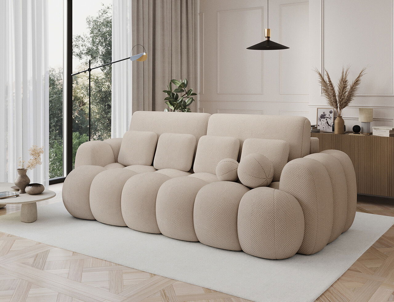 Canapea extensibila 3 locuri ELTAP, Cotonn, 256x119x105 cm, lemn/poliester, bej