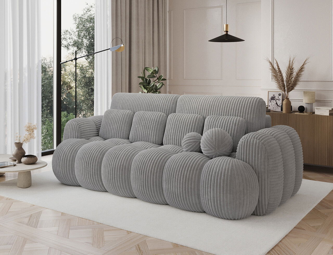 Canapea extensibila 3 locuri ELTAP, Cotonn, 256x119x105 cm, lemn/poliester, gri deschis