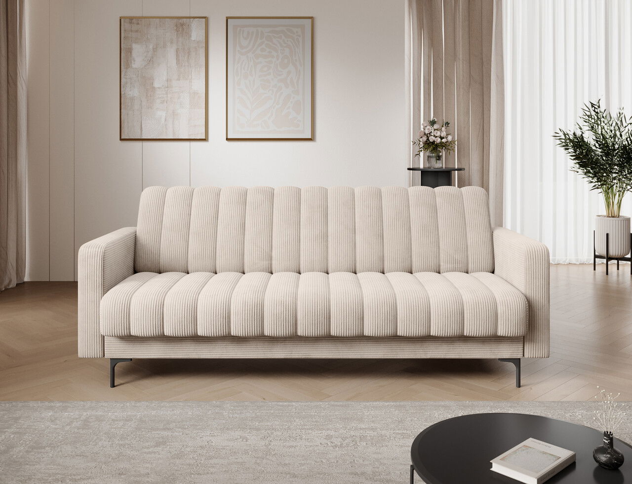 Canapea extensibila 3 locuri ELTAP, Roneyy, 212x89x86 cm, lemn/poliester, bej deschis