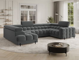 Coltar extensibil stanga 3 locuri ELTAP, LT-06SO, Fectory, 346x205x93 cm, lemn/poliester, gri inchis