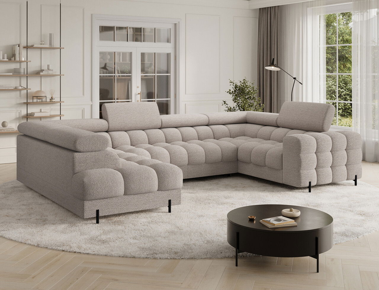 Coltar extensibil stanga 3 locuri ELTAP, LT-18ROY, Fectory, 346x205x93 cm, lemn/poliester, bej deschis