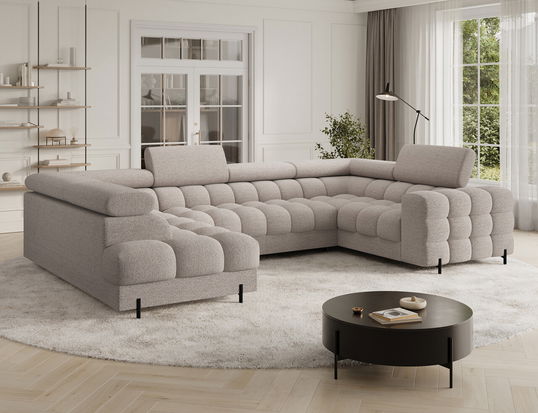 Coltar extensibil stanga 3 locuri ELTAP, LT-18ROY, Fectory, 346x205x93 cm, lemn/poliester, bej deschis