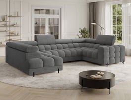 Coltar extensibil stanga 3 locuri ELTAP, LT-03ROY, Fectory, 346x205x93 cm, lemn/poliester, gri