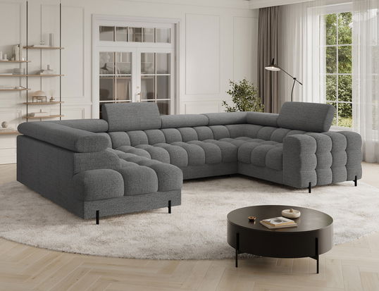Coltar extensibil stanga 3 locuri ELTAP, LT-03ROY, Fectory, 346x205x93 cm, lemn/poliester, gri