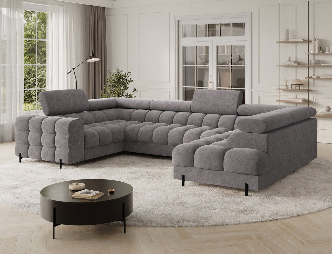 Coltar extensibil dreapta 3 locuri ELTAP, RT-04AU, Fectory, 346x205x93 cm, lemn/poliester, gri inchis