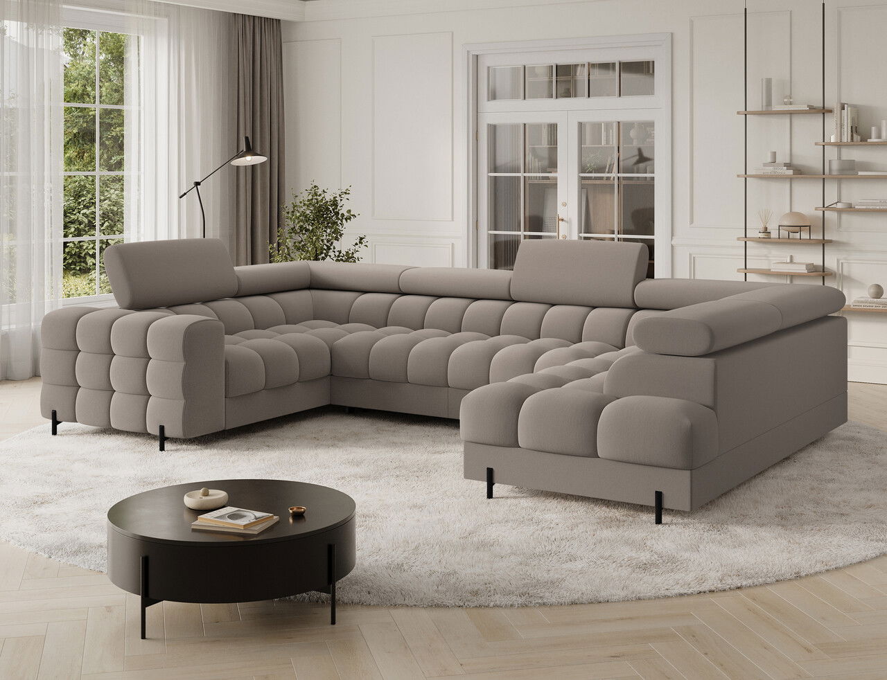 Coltar extensibil dreapta 3 locuri ELTAP, RT-18SO, Fectory, 346x205x93 cm, lemn/poliester, bej inchis