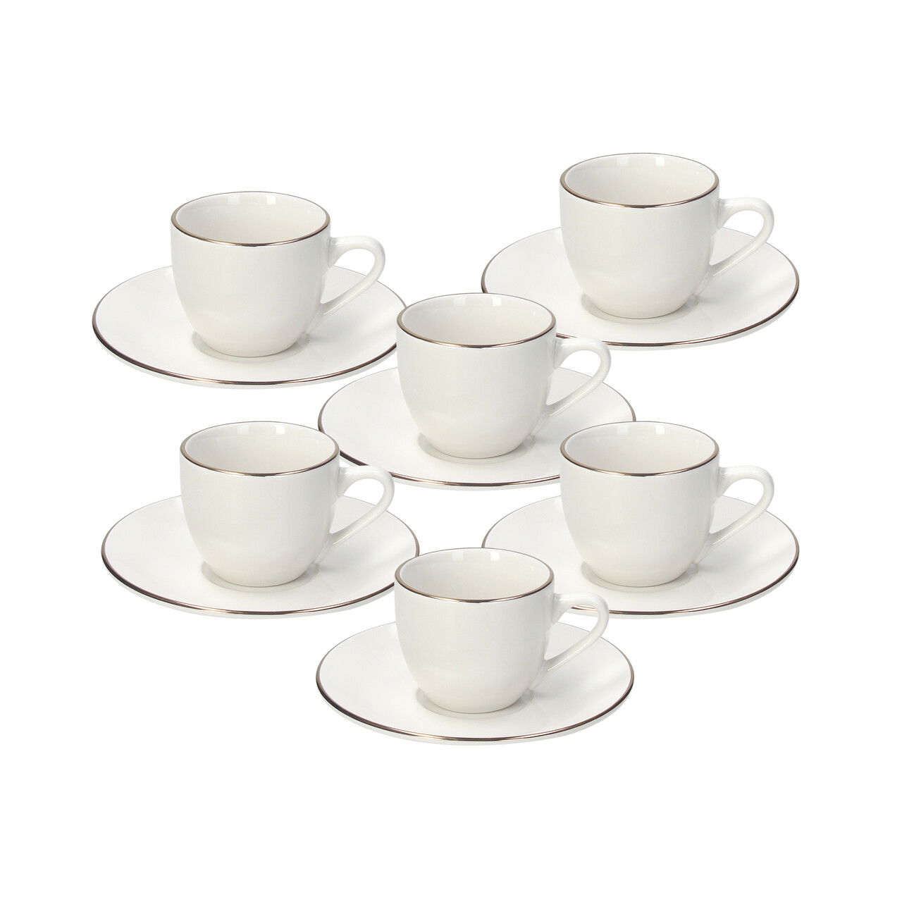 Set 6 cesti de cafea cu farfurie Madison Fascetta Oro, Tognana, 90 ml, portelan, alb/auriu