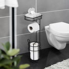 Suport pentru hartie igienica si perie toaleta Roll, Wenko, 16x18x59 cm, otel, negru