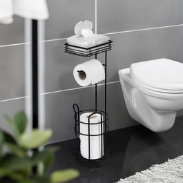 Suport pentru hartie igienica si perie toaleta Roll, Wenko, 16x18x59 cm, otel, negru