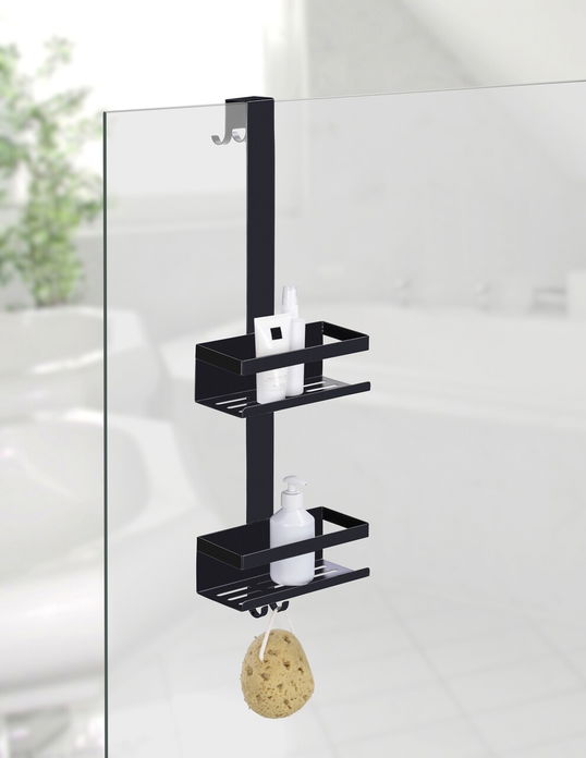 Etajera suspendata pentru baie cu 2 rafturi Bribano Duo, Wenko, 23x18x71 cm, inox, negru
