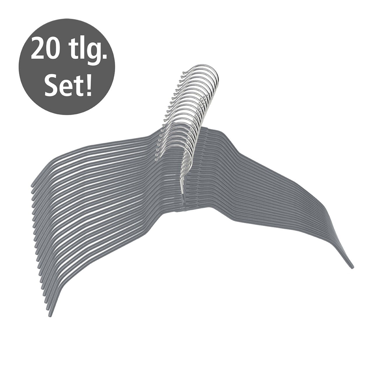 Set 20 umerase Alessia, Wenko, 41x0.5x21.5 cm, metal/PVC, argintiu/gri