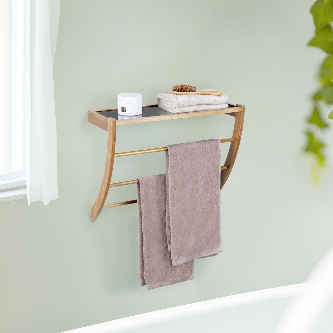Organizator baie Fondi, Wenko, 60x25.5x48.5 cm, lemn acacia/sticla/plastic, maro/negru