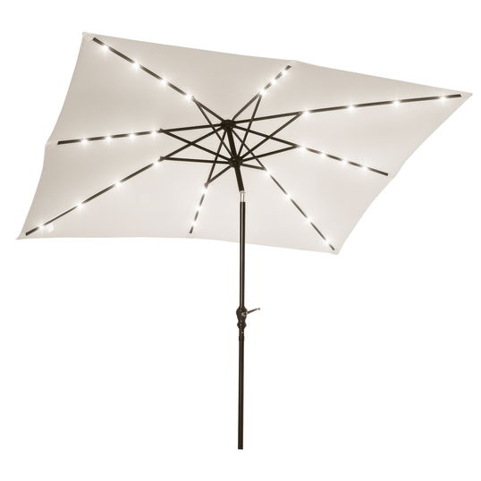 Outsunny Parasol de gradina parasol drept 3 x 2 m luminos rectangular inclinabil parasol LED solar otel poliester crem | Aosom Romania
