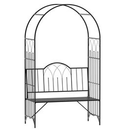 Outsunny Bancuta de Gradina cu Arc, 2 Locuri, cu Bolta pentru Flori Suspendate, Design Elegant, Rezistent la Intemperii, Negru | Aosom Romania