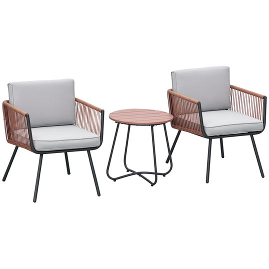 Outsunny Set Mobilier Grădină 3 Piese din Rășină Împletită, 2 Fotolii și Masă, Perne Incluse, Gri/Portocaliu | Aosom Romania