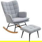 HOMCOM Fotoliu cu leagăn și otomană în design scandinav Fotoliu cu taburet, Lemn de fag, Captuseală, 64 cm x 89 cm x 90 cm Gri | Aosom Romania