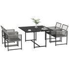 Outsunny Salon de grădină set masă și scaune cu 1 masă de dining și 4 scaune spătar pliabil tavă sticlă securizată | Aosom Romania