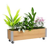 Outsunny Jardinieră pe role, jardinieră rectangulară făcut de drenaj metal lemn masiv 96 x 30,6 x 30 cm lemn natural | Aosom Romania