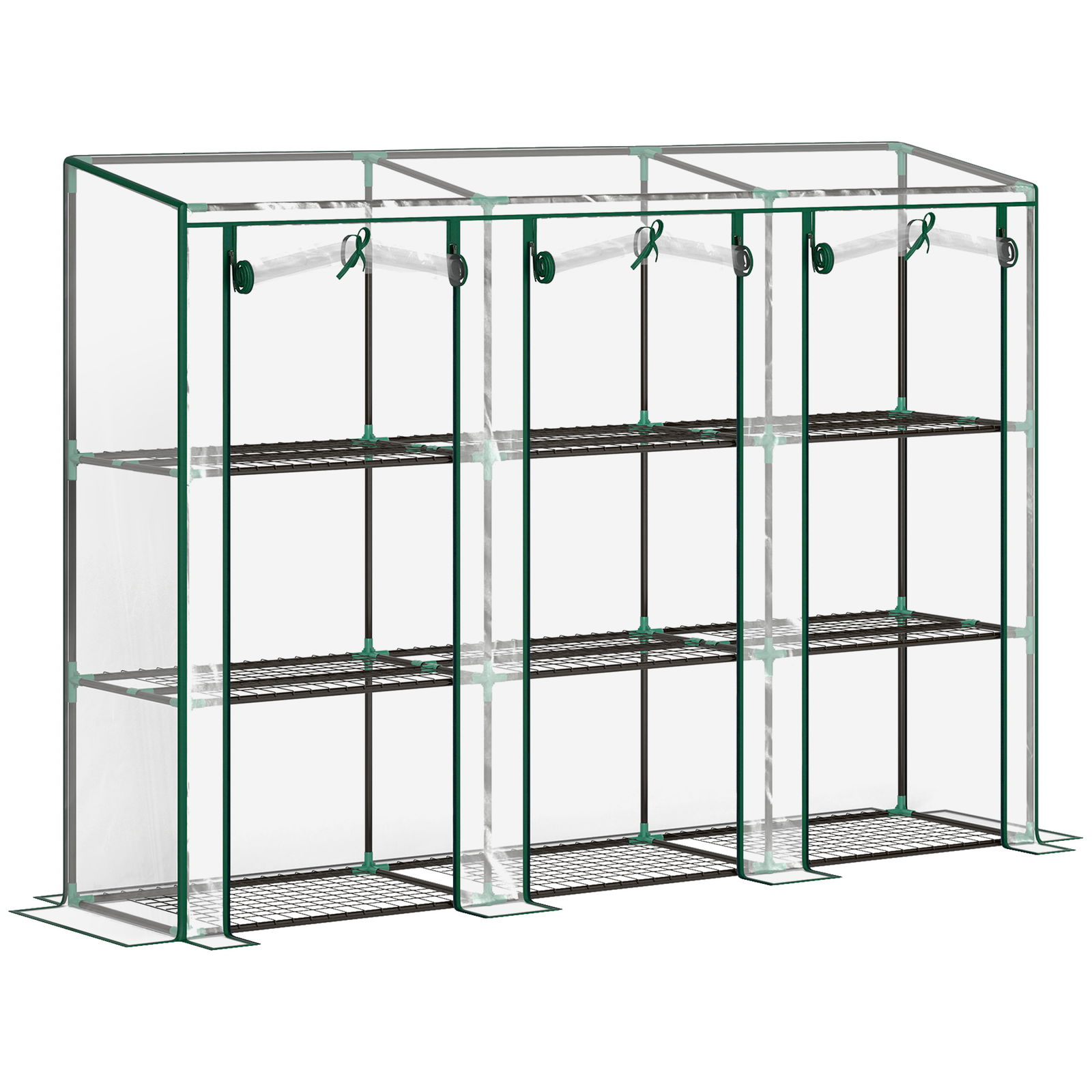 Outsunny Seră de grădină cu rafturi la 3 niveluri, seră de balcon cu 3 uși rulante cu fermoar, 215 x 46 x 151 cm, verde | Aosom Romania
