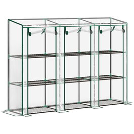 Outsunny Seră de grădină cu rafturi la 3 niveluri, seră de balcon cu 3 uși rulante cu fermoar, 215 x 46 x 151 cm, verde | Aosom Romania