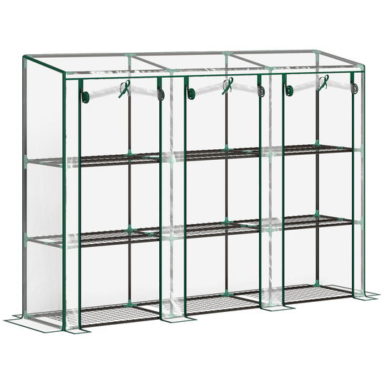 Outsunny Seră de grădină cu rafturi la 3 niveluri, seră de balcon cu 3 uși rulante cu fermoar, 215 x 46 x 151 cm, verde | Aosom Romania