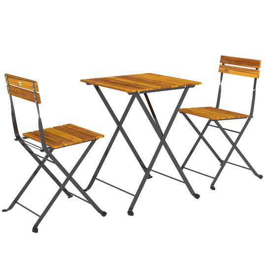 Outsunny Set bistrou de grădină 3 piese cu 2 scaune și masă de cafea din lemn de acacia și oțel efect lemn natural | Aosom Romania