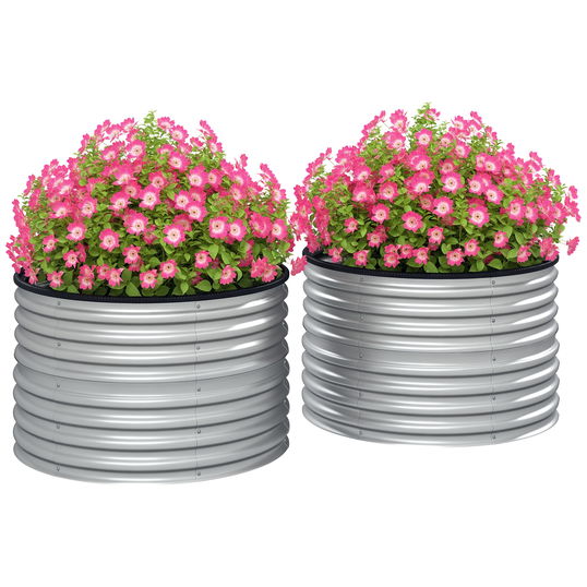 Outsunny Set de 2 jardiniere ridicate, din oțel galvanizat, cu fund deschis, 90 x 90 x 56 cm, argintie | Aosom Romania