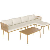 Outsunny Salon de grădină exterior din rășină impletită 5 locuri modular 2 canapele, pouf și masă de cafea, perne incluse, crem | Aosom Romania