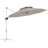 Outsunny Umbrelă suspendată 3 x 2,5 m cu manivelă, bază în formă de cruce, inclinabilă și rotativă la 360°, dublu acoperiș, gri | Aosom Romania