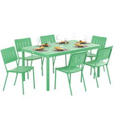 Outsunny Masă de grădină exterioară cu 6 scaune, placă cu lamele 150 cm, structură din oțel rezistent la rugina, verde | Aosom Romania