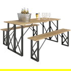 Outsunny set masă și bănci din lemn pentru 6-8 persoane, 160 cm, cu orificiu pentru umbrelă de 5 cm, design durabil, maro | Aosom Romania