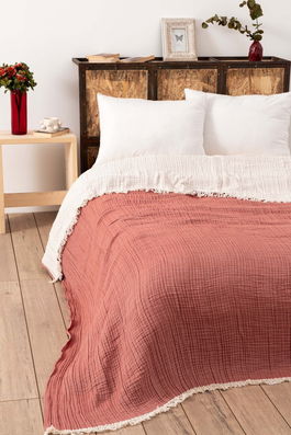 Cuvertura matlasata dubla, Muslin - Tile Red v2, DC Home, Bumbac
